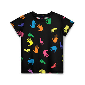 Детская футболка 3D с принтом Следы в Кировске, 100% гипоаллергенный полиэфир | прямой крой, круглый вырез горловины, длина до линии бедер, чуть спущенное плечо, ткань немного тянется | пальцы | руки | следы