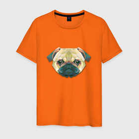 Мужская футболка хлопок с принтом Полигональный мопс в Кировске, 100% хлопок | прямой крой, круглый вырез горловины, длина до линии бедер, слегка спущенное плечо. | геометрический рисунок | голова | животные | мопс | собака | фауна
