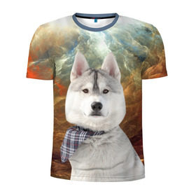 Мужская футболка 3D спортивная с принтом Хаски в Кировске, 100% полиэстер с улучшенными характеристиками | приталенный силуэт, круглая горловина, широкие плечи, сужается к линии бедра | маламут | песик | собака | собаки | собачка | хаски