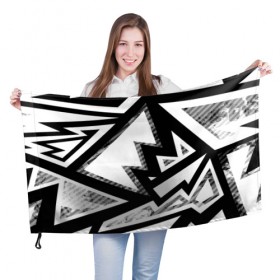Флаг 3D с принтом Треугольники в Кировске, 100% полиэстер | плотность ткани — 95 г/м2, размер — 67 х 109 см. Принт наносится с одной стороны | белый | геометрия | черно белый | черный