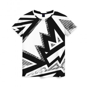 Женская футболка 3D с принтом Треугольники в Кировске, 100% полиэфир ( синтетическое хлопкоподобное полотно) | прямой крой, круглый вырез горловины, длина до линии бедер | белый | геометрия | черно белый | черный