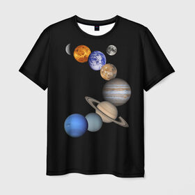 Мужская футболка 3D с принтом Парад планет в Кировске, 100% полиэфир | прямой крой, круглый вырез горловины, длина до линии бедер | звёзды | космическое пространство | космос | планета | созвездие