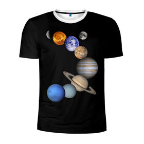 Мужская футболка 3D спортивная с принтом Парад планет в Кировске, 100% полиэстер с улучшенными характеристиками | приталенный силуэт, круглая горловина, широкие плечи, сужается к линии бедра | звёзды | космическое пространство | космос | планета | созвездие