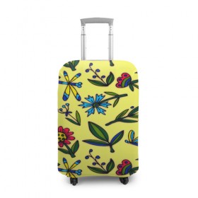 Чехол для чемодана 3D с принтом Цветочки в Кировске, 86% полиэфир, 14% спандекс | двустороннее нанесение принта, прорези для ручек и колес | желтый | паттерн | растительный