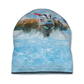 Шапка 3D с принтом Пловец в Кировске, 100% полиэстер | универсальный размер, печать по всей поверхности изделия | бассейн | вода | пловец