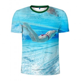 Мужская футболка 3D спортивная с принтом swimmer в Кировске, 100% полиэстер с улучшенными характеристиками | приталенный силуэт, круглая горловина, широкие плечи, сужается к линии бедра | Тематика изображения на принте: пловец