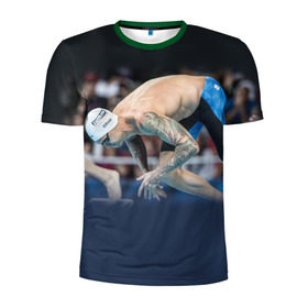 Мужская футболка 3D спортивная с принтом Пловец в Кировске, 100% полиэстер с улучшенными характеристиками | приталенный силуэт, круглая горловина, широкие плечи, сужается к линии бедра | бассейн | вода | прыжок