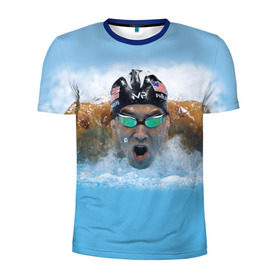 Мужская футболка 3D спортивная с принтом swimmer в Кировске, 100% полиэстер с улучшенными характеристиками | приталенный силуэт, круглая горловина, широкие плечи, сужается к линии бедра | пловец