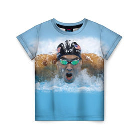 Детская футболка 3D с принтом swimmer в Кировске, 100% гипоаллергенный полиэфир | прямой крой, круглый вырез горловины, длина до линии бедер, чуть спущенное плечо, ткань немного тянется | Тематика изображения на принте: пловец