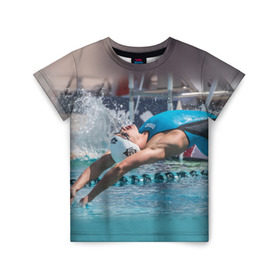 Детская футболка 3D с принтом Пловец в Кировске, 100% гипоаллергенный полиэфир | прямой крой, круглый вырез горловины, длина до линии бедер, чуть спущенное плечо, ткань немного тянется | swimmer