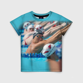 Детская футболка 3D с принтом Swimming в Кировске, 100% гипоаллергенный полиэфир | прямой крой, круглый вырез горловины, длина до линии бедер, чуть спущенное плечо, ткань немного тянется | пловцы