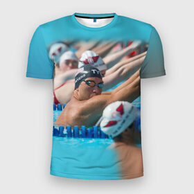 Мужская футболка 3D спортивная с принтом Swimming в Кировске, 100% полиэстер с улучшенными характеристиками | приталенный силуэт, круглая горловина, широкие плечи, сужается к линии бедра | пловцы