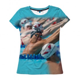 Женская футболка 3D с принтом Swimming в Кировске, 100% полиэфир ( синтетическое хлопкоподобное полотно) | прямой крой, круглый вырез горловины, длина до линии бедер | пловцы