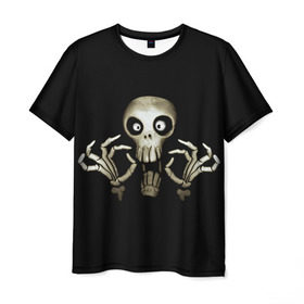 Мужская футболка 3D с принтом Скeлетик в Кировске, 100% полиэфир | прямой крой, круглый вырез горловины, длина до линии бедер | bones | halloween | skull в идеи подарков в хеллоуин | скелет | скелеты | хеллоиун | хэллоуин | хэлоуин | череп | черепа