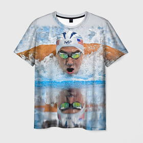 Мужская футболка 3D с принтом Пловец в Кировске, 100% полиэфир | прямой крой, круглый вырез горловины, длина до линии бедер | плавание