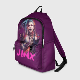 Рюкзак 3D с принтом Jinx в Кировске, 100% полиэстер | лямки с регулируемой длиной, сверху петелька, чтобы рюкзак можно было повесить на вешалку. Основное отделение закрывается на молнию, как и внешний карман. Внутри два дополнительных кармана, один из которых закрывается на молнию. По бокам два дополнительных кармашка | Тематика изображения на принте: l.o.l | league of legends | игры | лига легенд | лол