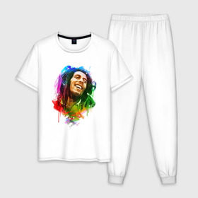 Мужская пижама хлопок с принтом Bob Marley в Кировске, 100% хлопок | брюки и футболка прямого кроя, без карманов, на брюках мягкая резинка на поясе и по низу штанин
 | боб | марли | музыка