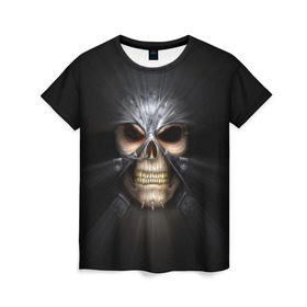 Женская футболка 3D с принтом Скелет в маске в Кировске, 100% полиэфир ( синтетическое хлопкоподобное полотно) | прямой крой, круглый вырез горловины, длина до линии бедер | warhammer | хаос | череп