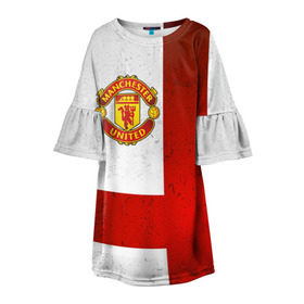 Детское платье 3D с принтом Manchester United FC в Кировске, 100% полиэстер | прямой силуэт, чуть расширенный к низу. Круглая горловина, на рукавах — воланы | Тематика изображения на принте: англия | клуб | манчестер | фк | футбол | футбольный | юнайтед