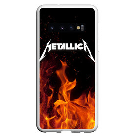 Чехол для Samsung Galaxy S10 с принтом Metallica fire в Кировске, Силикон | Область печати: задняя сторона чехла, без боковых панелей | Тематика изображения на принте: металлика