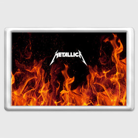 Магнит 45*70 с принтом Metallica fire в Кировске, Пластик | Размер: 78*52 мм; Размер печати: 70*45 | металлика