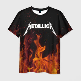 Мужская футболка 3D с принтом Metallica fire в Кировске, 100% полиэфир | прямой крой, круглый вырез горловины, длина до линии бедер | металлика