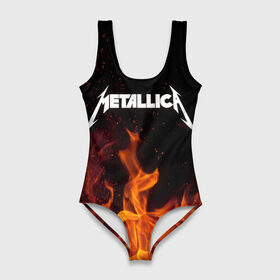 Купальник-боди 3D с принтом Metallica fire в Кировске, 82% полиэстер, 18% эластан | Круглая горловина, круглый вырез на спине | металлика