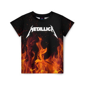 Детская футболка 3D с принтом Metallica fire в Кировске, 100% гипоаллергенный полиэфир | прямой крой, круглый вырез горловины, длина до линии бедер, чуть спущенное плечо, ткань немного тянется | металлика