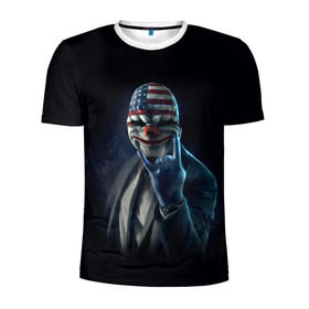 Мужская футболка 3D спортивная с принтом Payday в Кировске, 100% полиэстер с улучшенными характеристиками | приталенный силуэт, круглая горловина, широкие плечи, сужается к линии бедра | Тематика изображения на принте: payday | маска