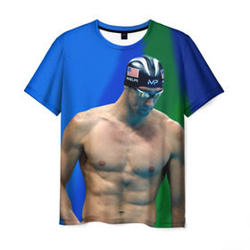 Мужская футболка 3D с принтом Michael Phelps в Кировске, 100% полиэфир | прямой крой, круглый вырез горловины, длина до линии бедер | бассейн | пловец | чемпион. фелепс