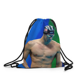 Рюкзак-мешок 3D с принтом Michael Phelps в Кировске, 100% полиэстер | плотность ткани — 200 г/м2, размер — 35 х 45 см; лямки — толстые шнурки, застежка на шнуровке, без карманов и подкладки | Тематика изображения на принте: бассейн | пловец | чемпион. фелепс