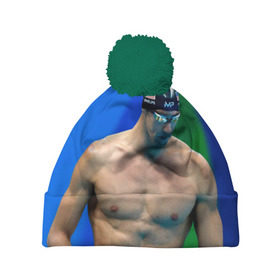 Шапка 3D c помпоном с принтом Michael Phelps в Кировске, 100% полиэстер | универсальный размер, печать по всей поверхности изделия | бассейн | пловец | чемпион. фелепс
