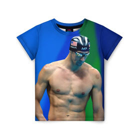 Детская футболка 3D с принтом Michael Phelps в Кировске, 100% гипоаллергенный полиэфир | прямой крой, круглый вырез горловины, длина до линии бедер, чуть спущенное плечо, ткань немного тянется | Тематика изображения на принте: бассейн | пловец | чемпион. фелепс