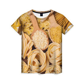Женская футболка 3D с принтом Макарошки в Кировске, 100% полиэфир ( синтетическое хлопкоподобное полотно) | прямой крой, круглый вырез горловины, длина до линии бедер | еда | макароны | текстуры | узоры