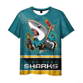Мужская футболка 3D с принтом San Jose Sharks в Кировске, 100% полиэфир | прямой крой, круглый вырез горловины, длина до линии бедер | nhl | san jose sharks | sharks | stanley cup | кубок стенли | кубок стэнли | нхл | сан хосе | сан хосе шаркс | хоккей | хоккейный клуб | шаркс