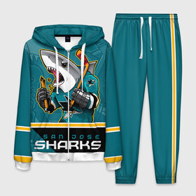 Мужской костюм 3D с принтом San Jose Sharks в Кировске, 100% полиэстер | Манжеты и пояс оформлены тканевой резинкой, двухслойный капюшон со шнурком для регулировки, карманы спереди | nhl | san jose sharks | sharks | stanley cup | кубок стенли | кубок стэнли | нхл | сан хосе | сан хосе шаркс | хоккей | хоккейный клуб | шаркс
