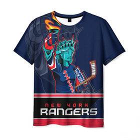Мужская футболка 3D с принтом New York Rangers в Кировске, 100% полиэфир | прямой крой, круглый вырез горловины, длина до линии бедер | new york rangers | nhl | stanley cup | кубок стенли | кубок стэнли | нхл | нью йорк рейнджерс | нью йорк рейнджеры | рейнджеры | хоккей | хоккейный клуб