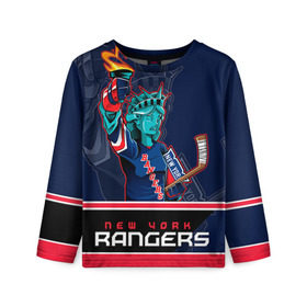 Детский лонгслив 3D с принтом New York Rangers в Кировске, 100% полиэстер | длинные рукава, круглый вырез горловины, полуприлегающий силуэт
 | Тематика изображения на принте: new york rangers | nhl | stanley cup | кубок стенли | кубок стэнли | нхл | нью йорк рейнджерс | нью йорк рейнджеры | рейнджеры | хоккей | хоккейный клуб