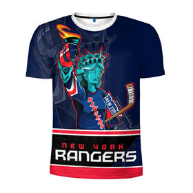 Мужская футболка 3D спортивная с принтом New York Rangers в Кировске, 100% полиэстер с улучшенными характеристиками | приталенный силуэт, круглая горловина, широкие плечи, сужается к линии бедра | new york rangers | nhl | stanley cup | кубок стенли | кубок стэнли | нхл | нью йорк рейнджерс | нью йорк рейнджеры | рейнджеры | хоккей | хоккейный клуб