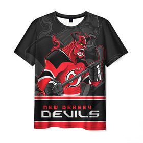 Мужская футболка 3D с принтом New Jersey Devils в Кировске, 100% полиэфир | прямой крой, круглый вырез горловины, длина до линии бедер | Тематика изображения на принте: new jersey devils | nhl | stanley cup | дъяволы нью джерси | калинин | кубок стенли | кубок стэнли | нхл | нью джерси девилз | хоккей | хоккейный клуб
