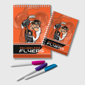 Блокнот с принтом Philadelphia Flyers в Кировске, 100% бумага | 48 листов, плотность листов — 60 г/м2, плотность картонной обложки — 250 г/м2. Листы скреплены удобной пружинной спиралью. Цвет линий — светло-серый
 | Тематика изображения на принте: nhl | philadelphia flyers | stanley cup | кубок стенли | кубок стэнли | нхл | филадельфия | филадельфия флайерз | флаерс | хоккей | хоккейный клуб