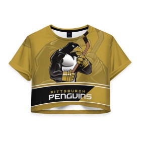 Женская футболка 3D укороченная с принтом Pittsburgh Penguins в Кировске, 100% полиэстер | круглая горловина, длина футболки до линии талии, рукава с отворотами | nhl | pittsburgh penguins | stanley cup | кросби | кубок стенли | кубок стэнли | малкин | нхл | пингвинс | питтсбург пингвинз | сидни кросби | хоккей | хоккейный клуб