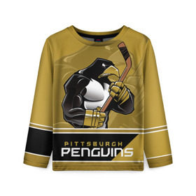 Детский лонгслив 3D с принтом Pittsburgh Penguins в Кировске, 100% полиэстер | длинные рукава, круглый вырез горловины, полуприлегающий силуэт
 | nhl | pittsburgh penguins | stanley cup | кросби | кубок стенли | кубок стэнли | малкин | нхл | пингвинс | питтсбург пингвинз | сидни кросби | хоккей | хоккейный клуб