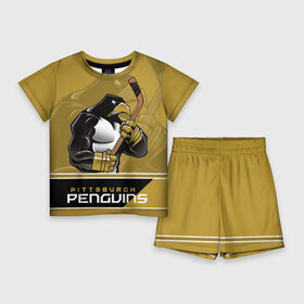 Детский костюм с шортами 3D с принтом Pittsburgh Penguins в Кировске,  |  | nhl | pittsburgh penguins | stanley cup | кросби | кубок стенли | кубок стэнли | малкин | нхл | пингвинс | питтсбург пингвинз | сидни кросби | хоккей | хоккейный клуб