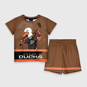 Детский костюм с шортами 3D с принтом Anaheim Ducks в Кировске,  |  | Тематика изображения на принте: anaheim ducks | nhl | stanley cup | кубок стенли | кубок стэнли | нхл | хоккей | хоккейный клуб