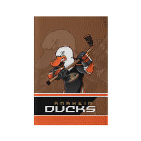 Обложка для паспорта матовая кожа с принтом Anaheim Ducks в Кировске, натуральная матовая кожа | размер 19,3 х 13,7 см; прозрачные пластиковые крепления | anaheim ducks | nhl | stanley cup | кубок стенли | кубок стэнли | нхл | хоккей | хоккейный клуб