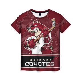 Женская футболка 3D с принтом Arizona Coyotes в Кировске, 100% полиэфир ( синтетическое хлопкоподобное полотно) | прямой крой, круглый вырез горловины, длина до линии бедер | arizona coyotes | nhl | stanley cup | аризона койотис | аризона койоты | кубок стенли | кубок стэнли | нхл | хоккей | хоккейный клуб