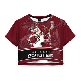 Женская футболка 3D укороченная с принтом Arizona Coyotes в Кировске, 100% полиэстер | круглая горловина, длина футболки до линии талии, рукава с отворотами | arizona coyotes | nhl | stanley cup | аризона койотис | аризона койоты | кубок стенли | кубок стэнли | нхл | хоккей | хоккейный клуб