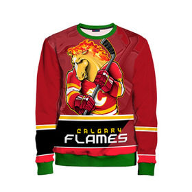 Детский свитшот 3D с принтом Calgary Flames в Кировске, 100% полиэстер | свободная посадка, прямой крой, мягкая тканевая резинка на рукавах и понизу свитшота | Тематика изображения на принте: calgary flames | nhl | stanley cup | калгари флэймз | кубок стенли | кубок стэнли | нхл | флэймс | хоккей | хоккейный клуб