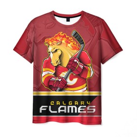 Мужская футболка 3D с принтом Calgary Flames в Кировске, 100% полиэфир | прямой крой, круглый вырез горловины, длина до линии бедер | Тематика изображения на принте: calgary flames | nhl | stanley cup | калгари флэймз | кубок стенли | кубок стэнли | нхл | флэймс | хоккей | хоккейный клуб